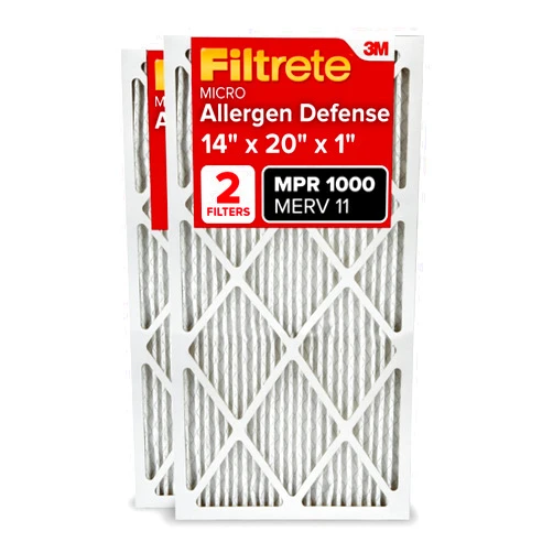 Filtrete 14x20x1 AC Furnace Air Filter, MERV 11, MPR 1000, Micro Allergen Defense, 3-Month Pleated 1-Inch Electrostatic Air Cleaning Filter, 2 Pack (Actual Size 13.781 x 19.781 x 0.84 in)