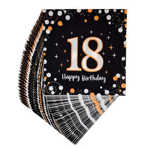 TAPARU 40pcs Black 18th Birthday Luncheon Napkins Cocktail Napkins,Happy 18th Birthday Disposable Paper Beverage Cocktail Napkins for 18th Birthday Party Decorations Party Favor