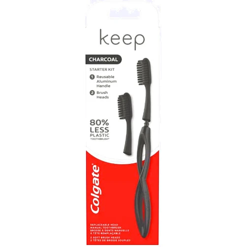 Colgate Keep Replaceable Head Toothbrush, Whitening Starter Kit Charcoal