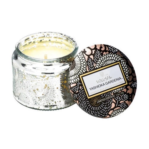 Voluspa Yashioka Gardenia, Petite Candle Jar, 3.2 oz, 25 Hour Burn Time, All Natural Wicks and Coconut Wax for Clean Burning, Vegan, Poured in the USA