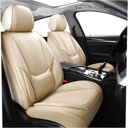 Chezope Leather Seat Covers, Beige Car Seat Covers Front Pair, Breathable Car Seat Protectors, Wear-Resistant Car Accessories, Universal Fit for Most Cars,SUVs Truck (Beige-Solid, Front Pair)