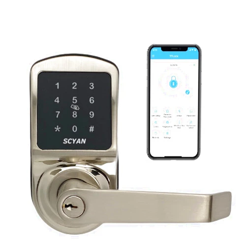 SCYAN Smart Door Lock, Keyless Entry Door Lock, SCYAN X2 Handle Lock with Touchscreen Keypad Access, Auto Locking, for Home, Airbnb Rental House, Satin Nickel