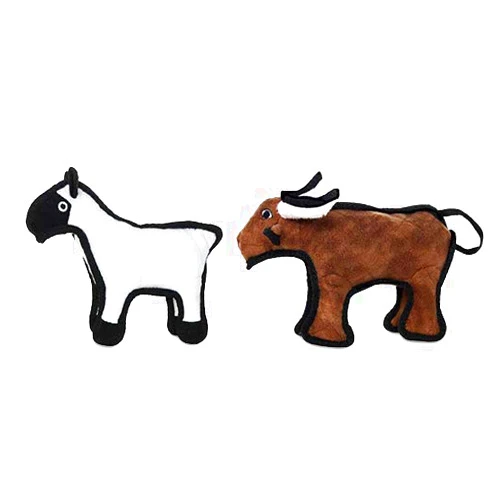 TUFFY - World's Tuffest Soft Dog Toy - Barnyard Sheep - NO Squeakers - Multiple Layers. Made Durable, Strong & Tough. Interactive Play (Tug, Toss & Fetch). Machine Washable & Floats. (Combo Pack)