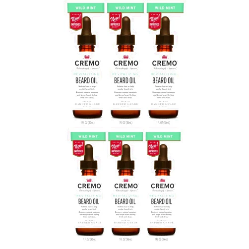 Cremo Beard Oil Revitalizing, Wild Mint, Restore Natural Moisture and Softer Your Beard 1 fl oz (30mL) - Pack of 6