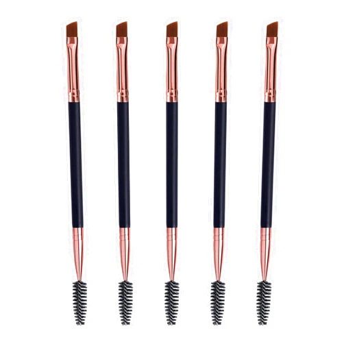 DELAYNOMORE77 Duo Eyebrow Brush, Spoolie Brush and Angled Brow Brush Eyelash Brush for Eye Makeup. (5pcs, Black)