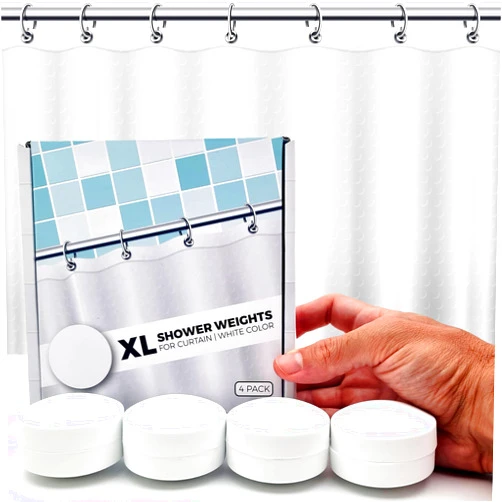 HMmagnets XL & Extra Heavy Powerful Anti-Billowing Magnetic Shower Curtain Weights for Splash-Free Bath Experience - 360° Silicone Wrapped - Will Never Rust - Prevent Curtain from Blowing | 4 XL Pairs | White