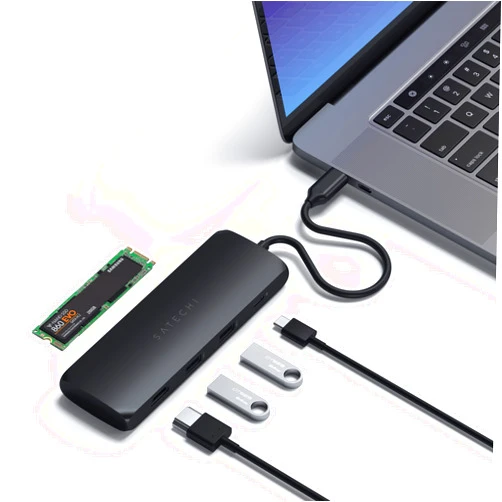 Satechi USB C Hub Multiport Adapter with M.2 SATA SSD Enclosure, 4K HDMI, 100W USB C PD Charging, 2 USB-A Data Ports, for MacBook & Windows - Black