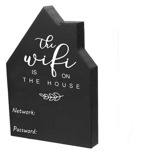 Andibro Wifi Password Sign for Home,Guest Password Wifi Sign,Wooden Freestanding Wifi Password Signs Table WiFi Pattern Sign Chalkboard Style House Shape Decor with Board Erasable Pen for Room(Leaf)