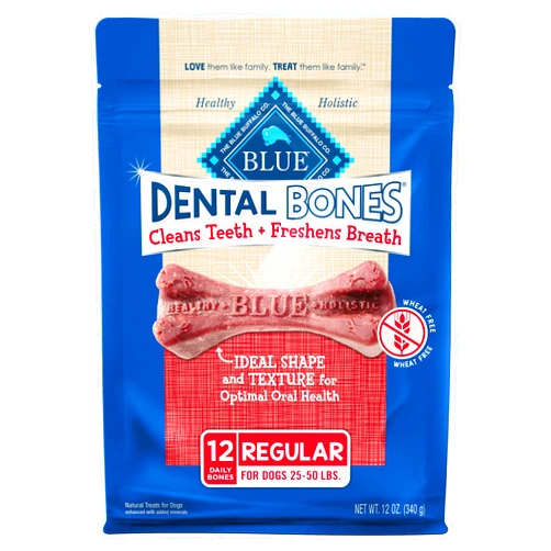 Blue Buffalo Dental Bones Regular Natural Dental Chew Dog Treats Bag, 12oz. Bag
