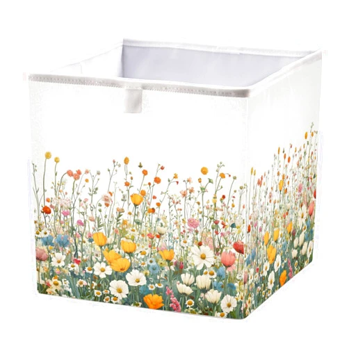Blueangle Colorful Wildflowers Cube Storage Bin, 11 x 11 x 11 in, Large Collapsible Organizer Storage Basket for Home Décor #183