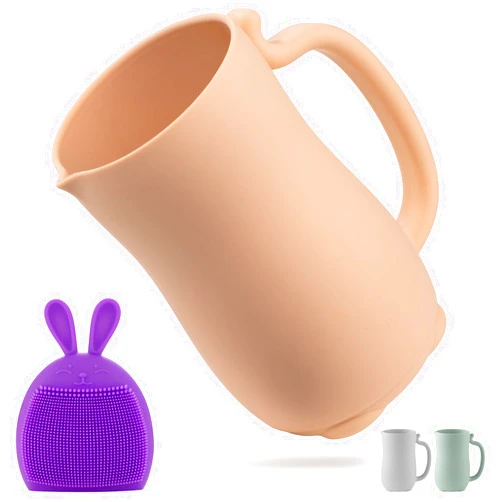 Holinduk Baby Bath Rinse Cup - Shampoo & Body Washing Rinser Cup - Easy Grip Bathing Scoop for Infants with Comfortable Handle for Seamless Soap and Shampoo Rinsing (Beige)