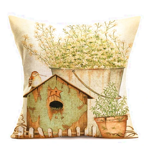 Royalours Vintage Flower with Birds Nest Decorative Throw Pillow Covers Cotton Linen Farmhouse Pillow Cases Cushion Covers Toss Throw Pillowcase 18 x 18 Inch for Living Room/Couch/Bed (Bird Floral Nest)