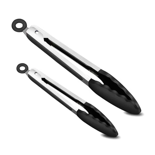 Petiy Beauty 2 Pack 9-Inch & 12-Inch Cooking Tongs, Silicone Non-Stick Stainless Steel BBQ Grilling Locking Food Tong with Silicon Tips, Kitchen Utensil Set for Barbecue, Salad, Grilling, Frying, Oven Baking