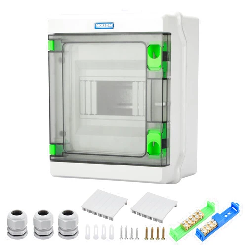 Mollom 6 Way HA Series Power Distribution Box with Bus Bars and Din Rail for Miniature Circuit Breaker MCB,Waterproof IP66,Solar Power Distribution Panel for Indoor and Outdoor Use