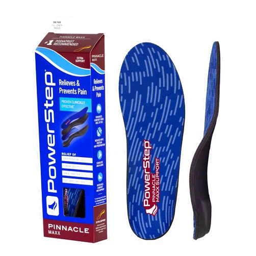 PowerStep Pinnacle Maxx Orthotic Insoles - Orthotics for Overpronation with Maximum Stability & Comfort - Firm + Flexible Angled Heel Style to Help Flat Feet - Heavy Duty Inserts (M 11-11.5)