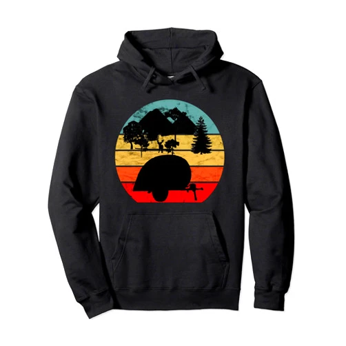 Cool Outdoor Campgrounds Traveling Gifts Teardrop Vintage Retro Sunset Camper Tiny House RV Trailer Pullover Hoodie