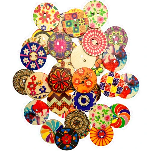 Mahaohao 30-Pack 2 inch (50mm) Large Wooden Craft Buttons Mixed Pattern, for Sewing, DIY Crafts (2 Inch) (A)