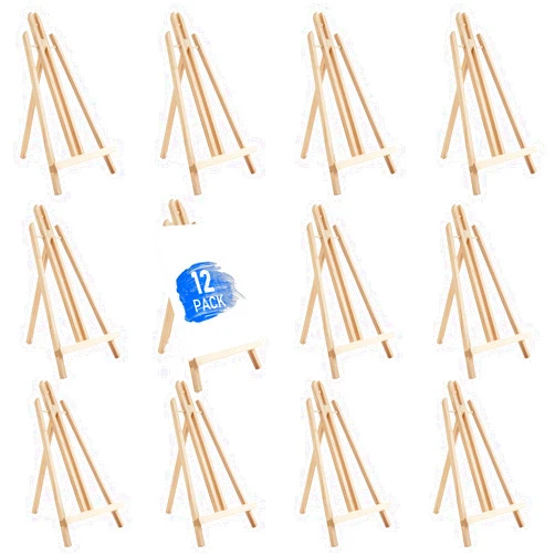 Falling in Art 16 Inch Wood Easel Stand, Tabletop Display Stand A-Frame Artist Easel for Painting Canvas, Portable Photo, Picture and Sign Holder (12 Pack)
