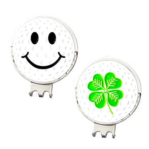 Myartte Golf Ball Marker Hat Clip Poker Chip 0.96 Inch Ball Markers Golf Gift for Men Women Golfer Assorted Pattern Stainless Iron 2 Hat Clip with 2 Golf Marker (Total 4 PCS)