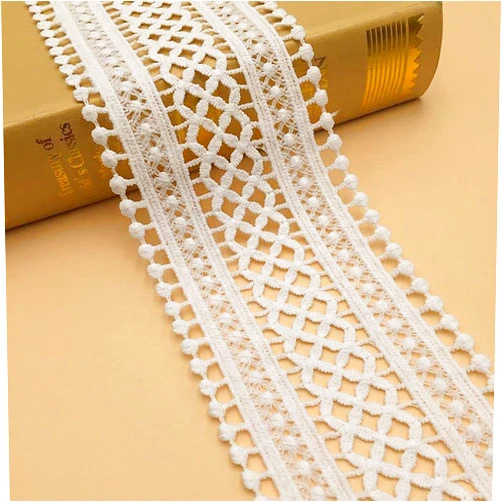 GorinsKani 5 Yards Milk Silk Water Soluble Lace Trim Crochet Sewing Lace, Openwork Embroidery lacefor Wedding Clothes or DIY Craft Decoration (white)
