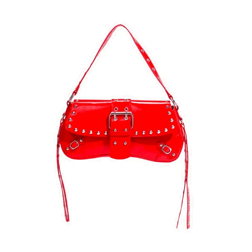 Verdusa Women's Shoulder Bag Y2K Handbag Rivet Punk Hobo Purse with Buckle