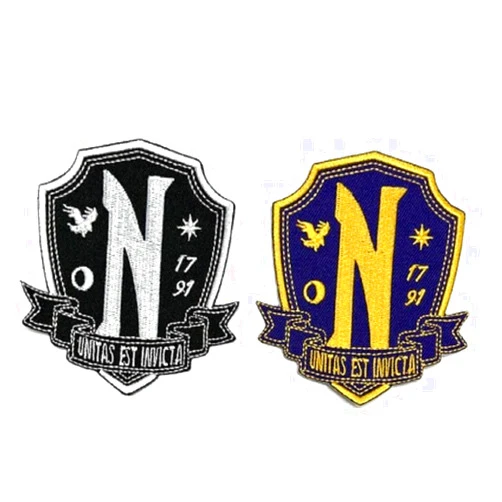 Costumeteers Nevermore Academy Patches Wednesday Halloween Costume Iron On Patch (White Only)