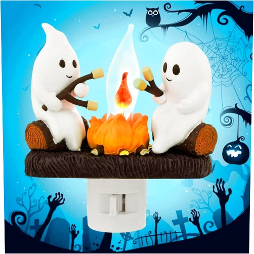 Suyife Ghost Night Light, 2024 Ghost Campfire Flickering NightLight Halloween Nightlight, 3D LED Ghost Roasting Marshmallows Night Light Plug into Wall Halloween Indoor Decorations (1)