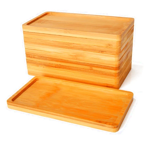 DIRBUY 10PCS Small Bamboo Trays - Bamboo Vanity Tray - Bamboo Tray for Kitchen Counter - Small Bamboo Plant Trays - 7 x 3.4X 0.4inch