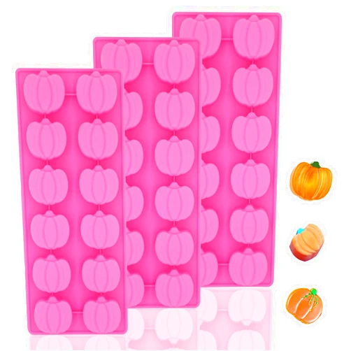 Dioycli Halloween Molds 3Pcs Pumpkin Silicone Mold Nonstick 3D Silicone Pumpkin Mold Mini Pumpkin Candy Mold for Making Halloween Candy, Gummies, Chocolate, Cake, Jelly, Cookies (Pink)