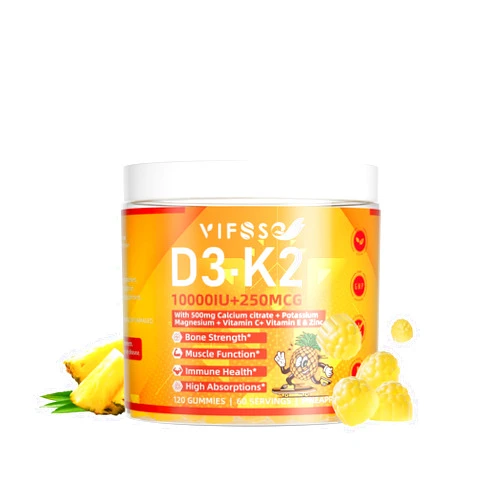VIFSSG Vitamin D3 K2 Sugar-Free 120 Gummies, Vitamin D3 10,000IU with K2 (MK-7) 200mcg, 600mg Calcium +Magnesium Citrate, Multivitamin Adults Vitamin C+A, Support Bone Muscle Teeth Immune, Energy