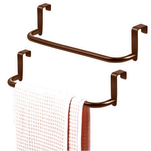 Patelai 2 Pieces Metal Towel Bar Kitchen Cabinet Steel Towel Rack Bar for Hanging on Inside or Outside of Doors, Home Kitchen Bathroom(Brown)