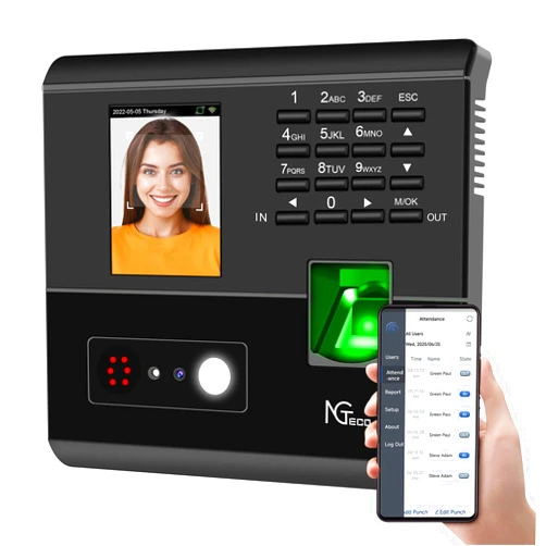 NGTeco APP-Based Time Clocks, 4-in-1 (Face, Fingerprint, RFID, PIN) Times Clock for Employees Small Business, 2.4GHz WiFi Clock in Machine Support Shift Schedules, iOS & Android APP, No Monthly Fee