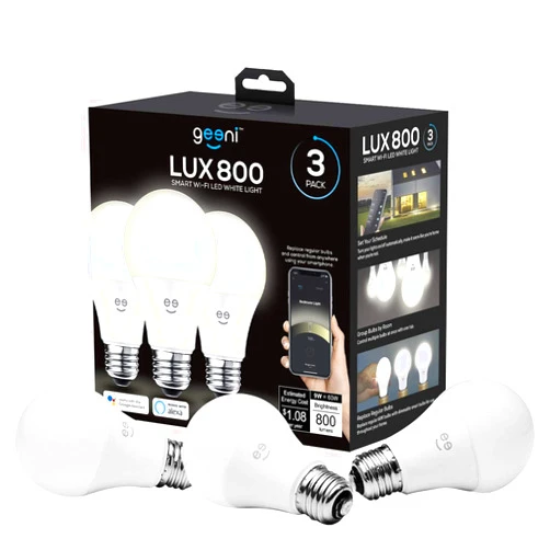 Geeni A19 (3 Pack) White LED Smart Light Bulbs, Dimmable, Works with Alexa and Google Home, Requires 2.4GHz Wifi
