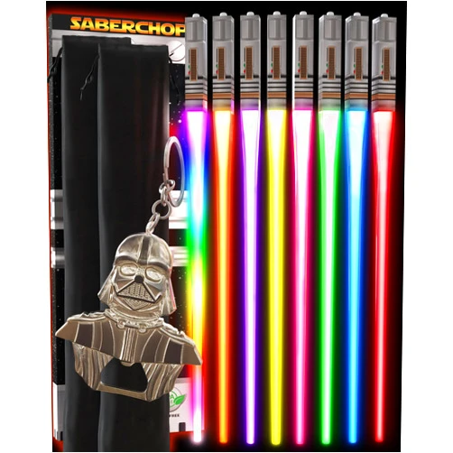 Saber Chops Lightsaber Chopsticks Light Up Star Wars LED Reusable 8 Color Modes 4 PAIRS FREE Darth Vader Keychain Bottle Opener