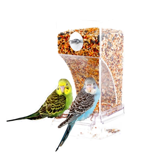 IBWell No Mess Automatic Bird Feeder for Cage Automatic Parrot Feeder Bird Feeder Inside Cage with Clear Perch Acrylic Seed Food Container
