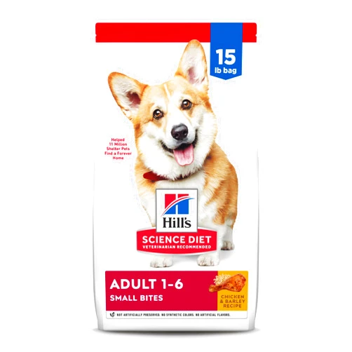 Hill's Science Diet Adult 1-6, Adult 1-6 Premium Nutrition, Small Kibble, Dry Dog Food, Chicken & Barley, 15 lb Bag