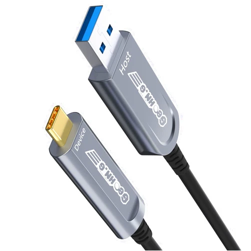 GeoHN.G USB A to USB C Fiber Optic Extension Cable 15M/50FT, USB 3.2 10Gbps Long Distance Active Optical USB C Cable for VR/AR, Quest2, Webcam, Camera, Mini PC and More