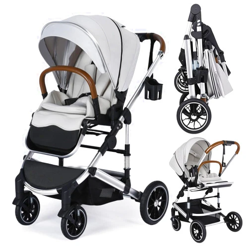 Kinder King Convertible Baby Stroller for Infant and Newborn, Foldable High Landscape Infant Carriage with Reversible Seat, Large Canopy, 5-Point Strap Anti-Shock Toddler Pushchair Stroller, Grey