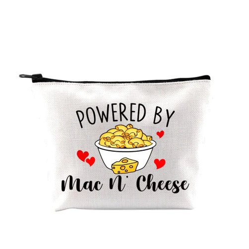 G2TUP Mac and Cheese Love Lover Gift Powered By Mac N' Cheese Makeup Bag Macaroni And Cheese Cosmetic Bag Food Theme Gift (Mac N' Cheese MB)