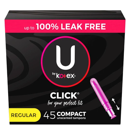 U by Kotex Click Compact Tampons, Regular Absorbency, Unscented, 45 Count