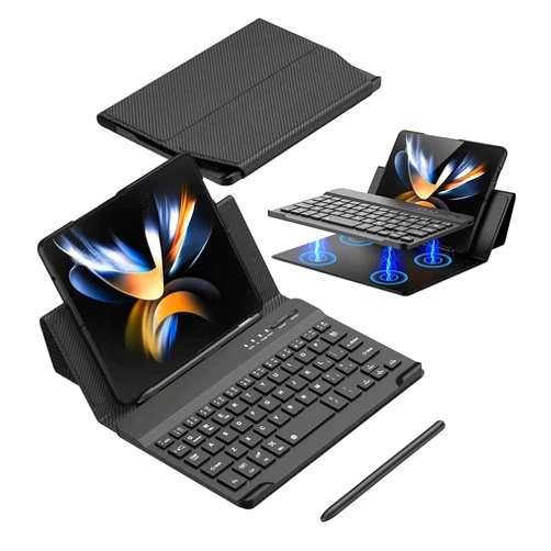 MOAITO for Samsung Galaxy Z Fold 7 6 5 4 3/Pixel 9 Pro Fold Keyboard Case with【Pen】, Folding Bluetooth Portable Travel Foldable Keyboard Case (Carbon Fibre)