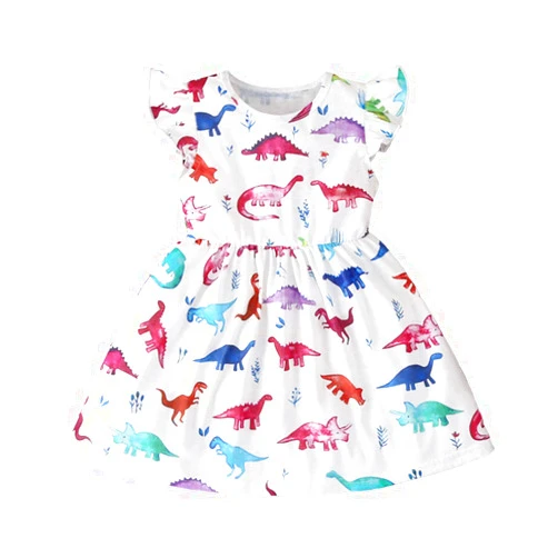 Meipitgy Toddler Baby Kid Girls Dinosaur Dress Summer Ruffles Cartoon A line Dress for Girls (Dinosaur, 4-5 Years)