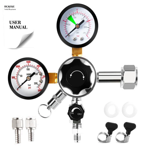 Hgkeke High Pressure CO2 Regulator Dual Gauge Keg Regulator 0-120PSI Output Pressure Regulator for Kegerator - CGA 320 Beer Regulator, 7/16-20 UNF Thread Fittings, Keg Regulator for Beer, Soda