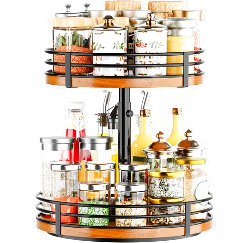 OVICAR Lazy Susan Turntable Organizer Adjustable - 2 Tier Wood Rotating Spice Rack 12 Inch Lazy Susan for Kitchen Countertop Cabinet Pantry Cupboard Dining Table Bathroom Coffee Bar Home Storage