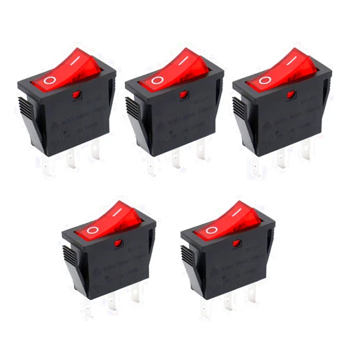 Baomain Snap-in Rocker Switch ON-Off SPST 250V 16A 125V 16A 3 Terminal Red Light UL TüV Certified Pack of 5