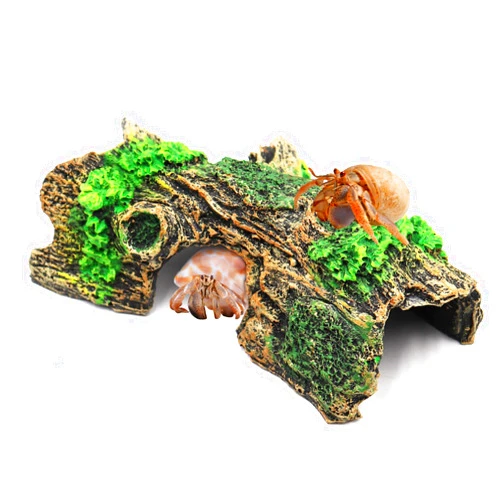 Oooct Hermit Crab Climbing Toy, Aquarium Betta Fish Hideout Caves, Resin Hollow Tree Trunk Ornament, Tank or Aquarium Decorations, Climbing and Hide Toy for Reptile Lizard Newt Hermit Crab