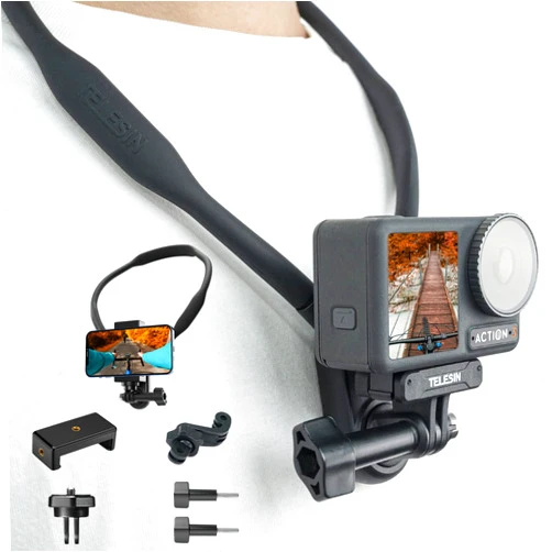 TELESIN° TELESIN SE Neck Mount with Phone Holder Vertical Adapter Kit, Necklace Lanyard Strap Head Chest POV Selfie Accessories for GoPro Max Hero 12 11 10 9 8 Insta360 X3 X4 Go3 Ace Pro DJI Action 4 Pocket 3