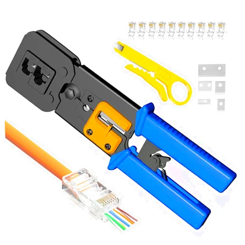 EZYUMM RJ45 Crimp Tool, Professional Ethernet Crimper, Ethernet Crimping Tool Kit With 10PCS RJ45 Cat6 Pass Through Connectors