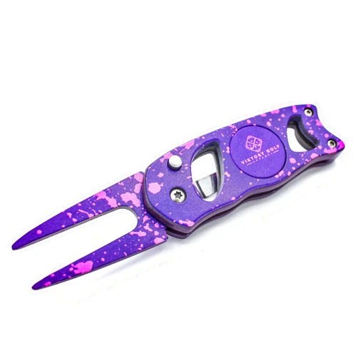 ViKtory Golf Apparel Switch Blade Style Precision Divot Tool – Chaos Edition - Compact & Lightweight - Foldable - Pop-Out Spring Action - Color Matched Magnetic Ball Marker