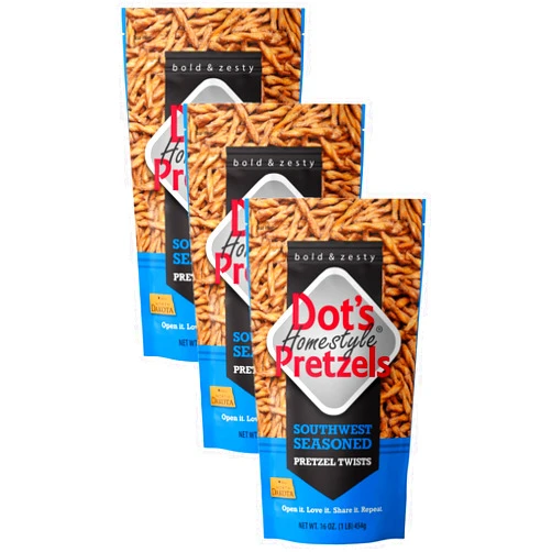Dot's Homestyle Pretzels Dot's Pretzels Southwest Seasoned Pretzel Twists, Healthy Kids Snacks, 16oz Grocery Sized Bag (Pack of 3)